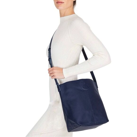 M.I.L.A Joanie Crossbody Bag Navy Leather Bucket - Picture 1 of 10